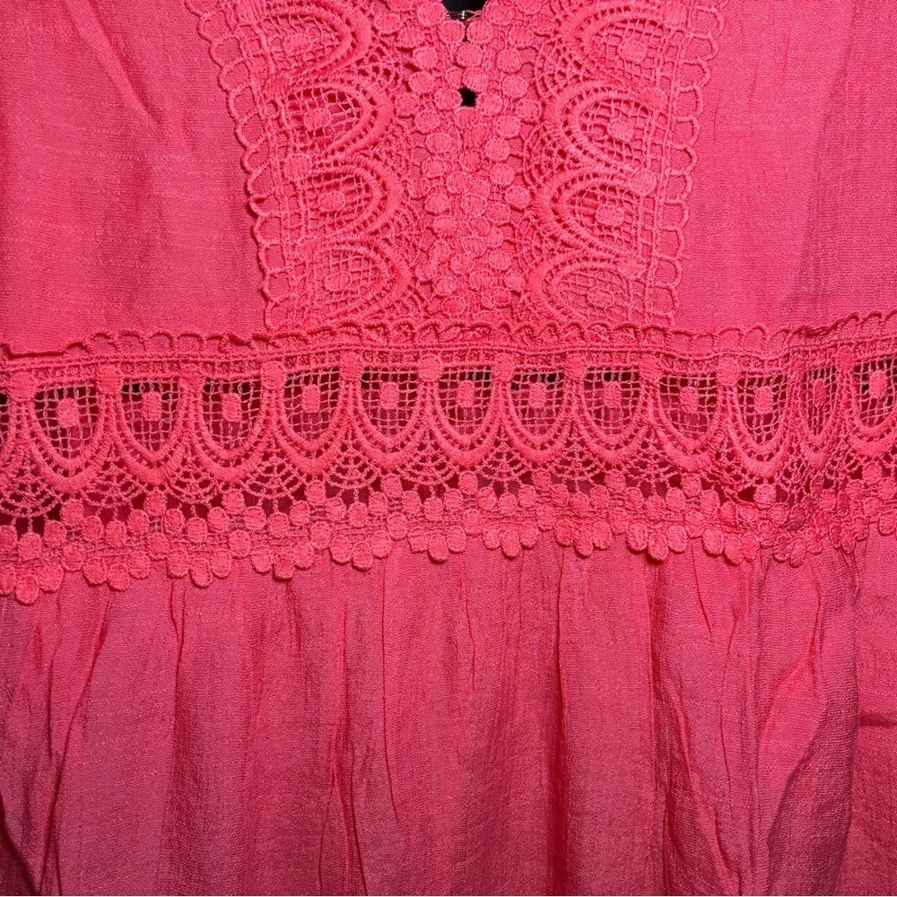 Wishlist Apparel Lace Insert Coral Dress size Large NEW Bohemian Ruffle V Neck - Picture 3 of 10